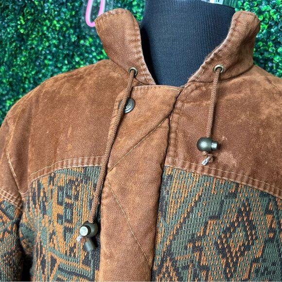 Vintage Brown Aztec Western Navajo Native Bomber Knit Jacket Sz L - Picture 9 of 14